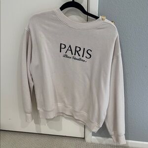 Elegant Cream Paris Sweatshirt with Gold Buttons